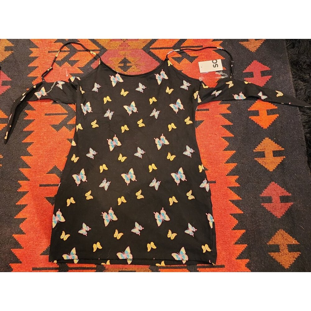 NEW SO Butterfly Print Black Dress XXL 95% Cotton 5% Spandex Sustainable Comfort